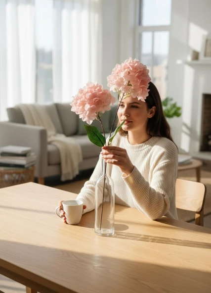 Yapay Çiçek Ortanca 90cm 2Toplu Pembe Tek Dal Kumaş Çiçek Uzun Dal - Resim 4