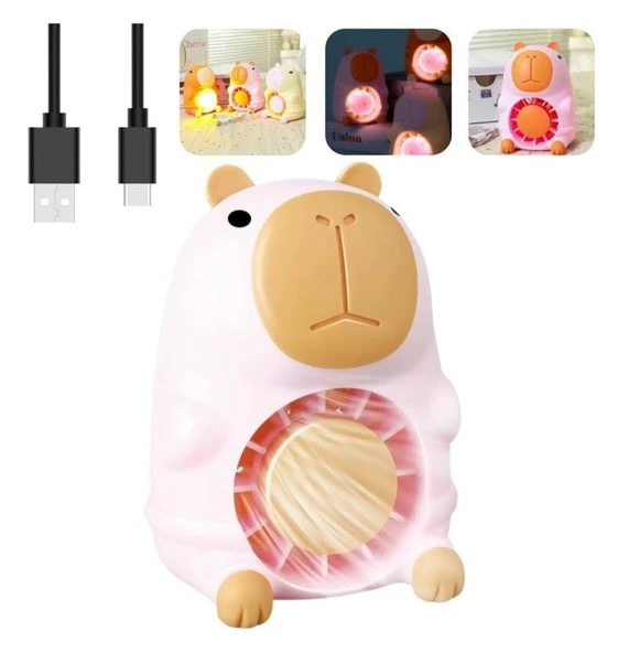 MASAÜSTÜ ŞARZLI ÖZEL FİGÜRLÜ PEMBE RENK IŞIKLI FAN - 4