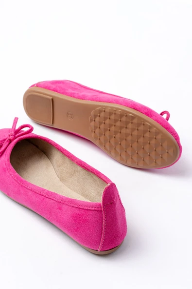 6101 Fuşya Süet Fiyonklu Günlük Kadın Babet - Resim 5