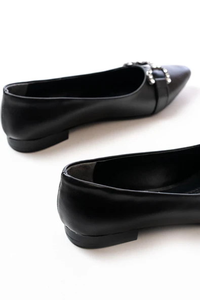 İNF-133 Siyah Taşlı Tokalı Günlük Kadın Babet - Resim 5