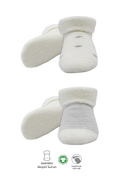 Bistyle 2'Li Havlu Soket Kaymaz Çorap 10504 Gri Ekru ürün görseli 1