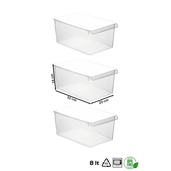 Porsima 3185 3 Adet Kapaklı Dolap İçi ve Buzdolabı İçi Düzenleyici Banyo Mutfak Organizeri 8 Litre - 3