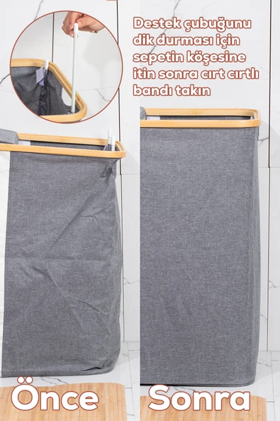 Porsima Mio-103 Bambu 2 Bölmeli Banyo Kirli Çamaşır Sepeti Banyo Düzenleyici Sepet 59X53,5 cm - 4