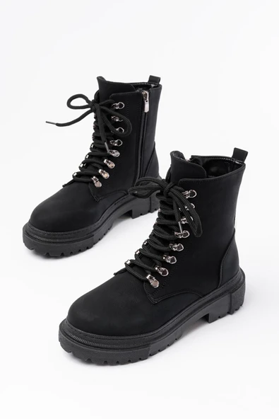 812-2121 Siyah Zümrüt Bağcıklı Fermuarlı Günlük Kadın Bot - Resim 4