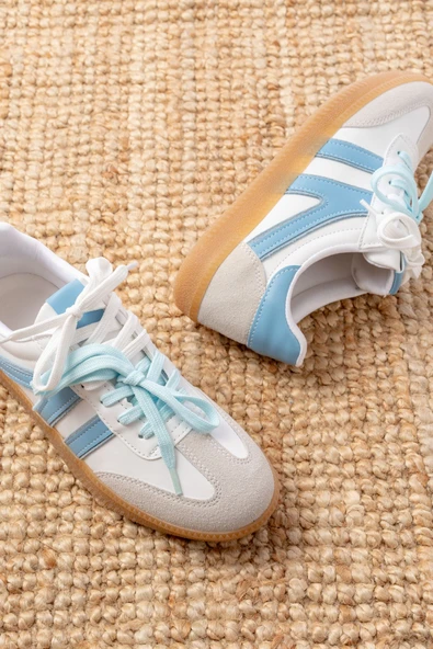 M-6005 Mavi Garni  Bağcıklı Termo Taban Günlük Kadın Spor - Resim 4