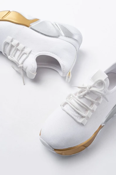 RS-400  Beyaz Bağcıklı Fileli Renkli Taban Günlük Kadın Spor - Resim 4