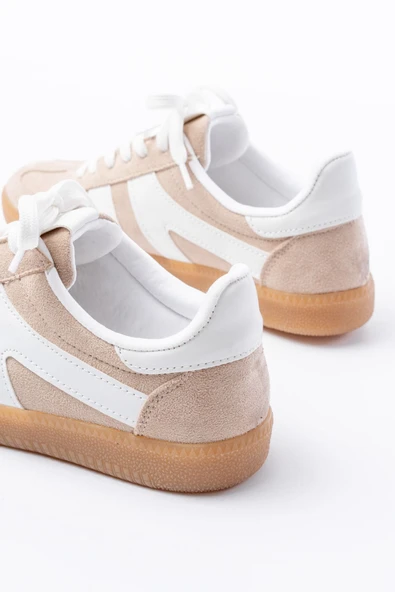 M-1004 Bej Süet Bağcıklı Termo Taban Günlük Kadın Spor - Resim 5