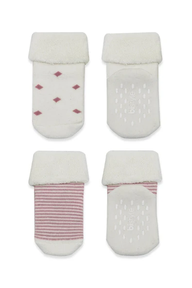 Bistyle 2'Li Havlu Soket Kaymaz Çorap 10504 Ekru Pudra - Resim 3