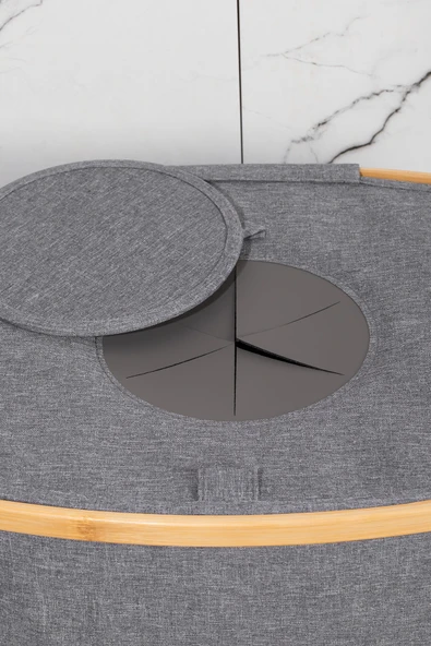 Porsima Mio-101 Bambu Banyo Kirli Çamaşır Sepeti Banyo Düzenleyici Sepet 44X66 cm - 5