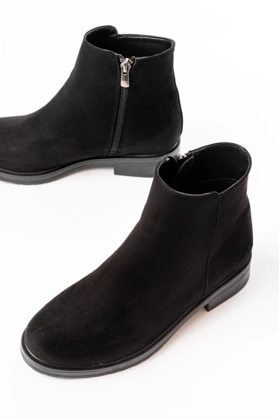 165-204 Siyah Süet Fermuarlı Günlük Kadın Bot - Resim 4