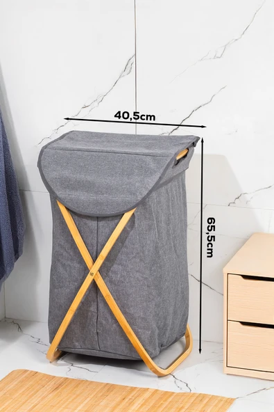 Porsima Mio-100 Bambu Banyo Kirli Çamaşır Sepeti Banyo Düzenleyici Sepet 40,5X65,5 cm - 5