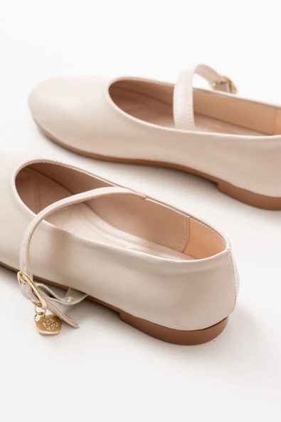 İNF-324 Bej Baretli Tokalı Günlük Kadın Babet - Resim 5