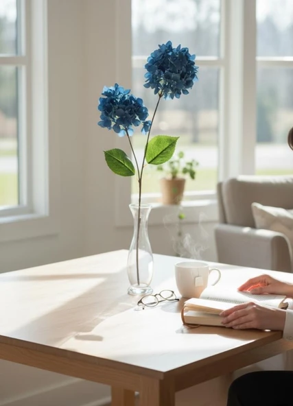 Yapay Çiçek Ortanca 90cm 2Toplu Mavi Koyu Tek Dal Kumaş Çiçek Uzun Dal - Resim 7