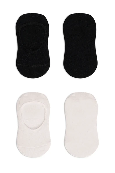 Bistyle 2'Li Penye Babet Silikonlu Basic Çorap 30104 Siyah Ekru - 4