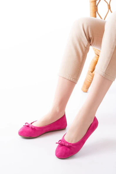 6101 Fuşya Süet Fiyonklu Günlük Kadın Babet - Resim 2