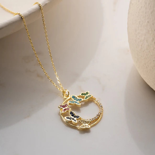 Vaoov 925 Ayar Gümüş Renkli Taşlı Kelebek Kolye - Resim 2