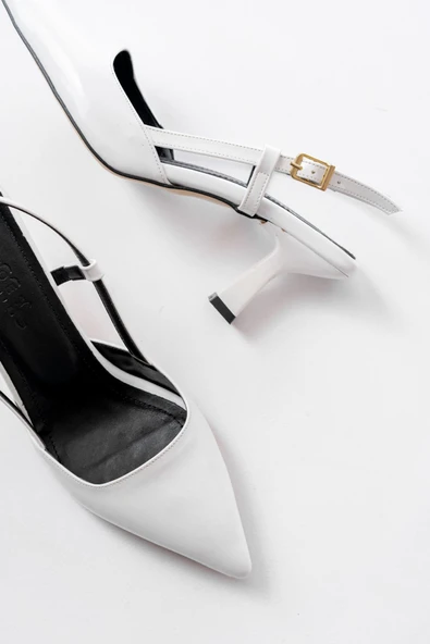 ST-002 Beyaz Rugan Günlük 7 cm Topuklu Bayan Ayakkabı - Resim 4