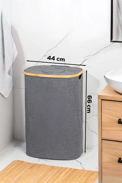 Porsima Mio-101 Bambu Banyo Kirli Çamaşır Sepeti Banyo Düzenleyici Sepet 44X66 cm - 6