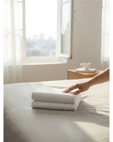 Lumira Çizgili Pamuk Saten Nevresim Takımı | Tek Kişilik Premium | 83 Tel Otel Serisi | 160x230 - Resim 4