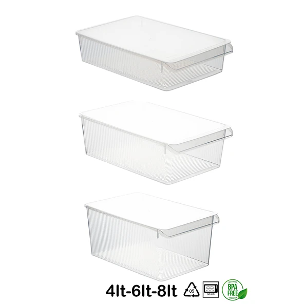 Porsima 6'lı Kapaklı Dolap İçi ve Buzdolabı İçi Düzenleyici Banyo Mutfak Organizeri (2 şer adet 4-6-8 Litre) - 3