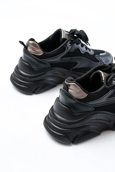 SP-149 Siyah Platin Bağcıklı Fileli Günlük Spor Ayakkabı - Resim 5