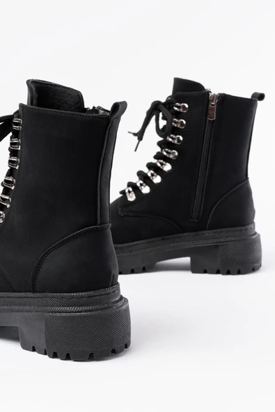 812-2121 Siyah Zümrüt Bağcıklı Fermuarlı Günlük Kadın Bot - Resim 5