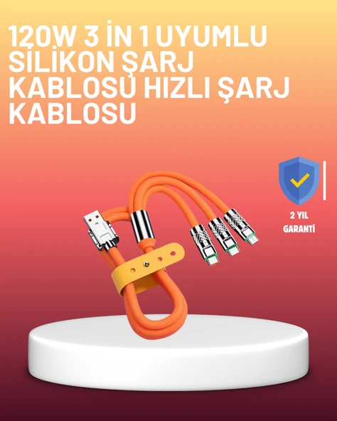 120W Şarj Destekli 3’ü 1 Arada Çoklu Şarj Kablosu – 1.2 Metre - 1