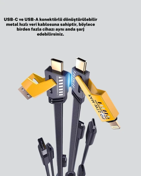 Evrensel Uyumluluklu Dayanıklı Metal Başlıklı Hızlı Şarj Kablosu - 2