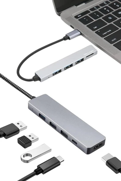 Macbook Pro/air Uyumlu USB TypeC 8 In 1 Hub Dönüştürücü Çevirici Çoklayıcı USB Hdmı Micro Sd 8 Girişli - 1