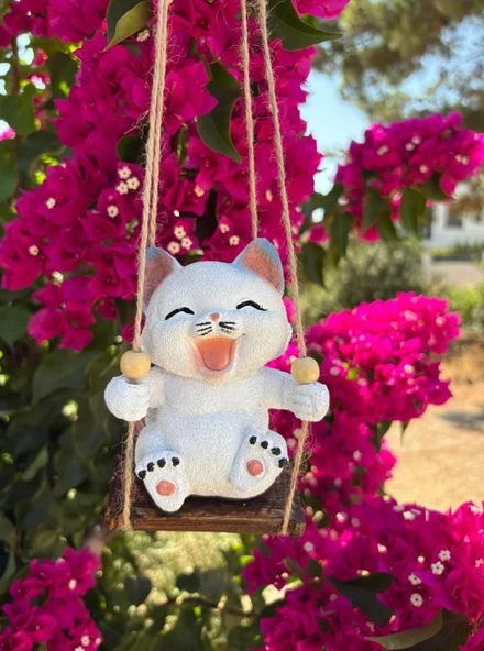 Sallanan Kedi Polyester Duvar Balkon Bahçe Süsü 4 FARKLI RENK - 3