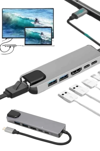 Usb Typec Hub Dönüştürücü Çevirici Çoklayıcı Macbook Çevirici 8 Portlu - 2