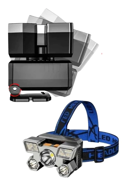 5 LED Far Şarj Edilebilir Güçlü Kafa Lambası Kamp Lambası 4 Modlu - 2