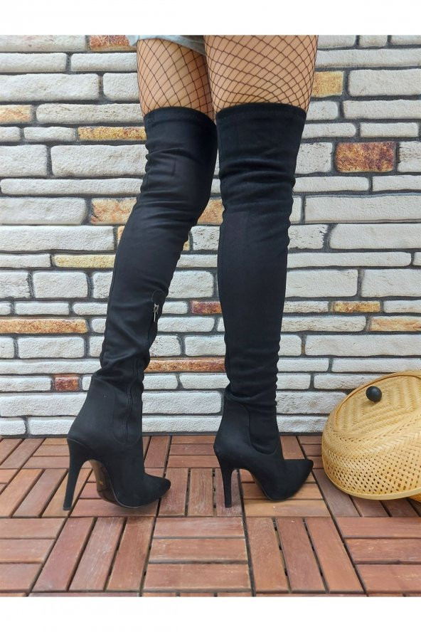 Hadrian Siyah Süet Diz Üstü Çizme - 5