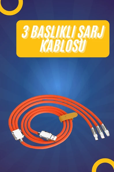 120W Silikon Metal Uçlu LED Işıklı 3 In1 Şarj Kablosu 1.2m - 1
