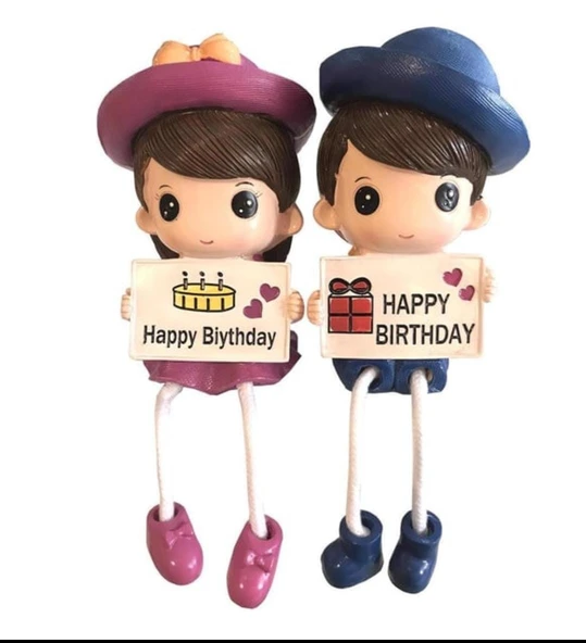 Sevgiliye Kız-Erkek Hediyelik Happy Birhday Baskılı Oturan Biblo