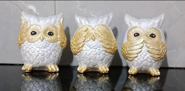 Dekoratif Görmedim Duymadım Bilmiyorum 3’lü Baykuş Biblo - 2