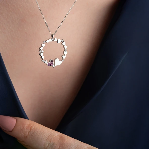 Vaoov 925 Ayar Gümüş Kalp Çemberi Kolye - Resim 5