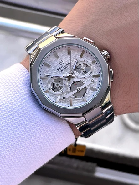 Reward Çelik Kordon Otomatik 5 Atm Suya Dayanıklı Erkek Kol Saati VS.BLKT.0517 - Resim 3