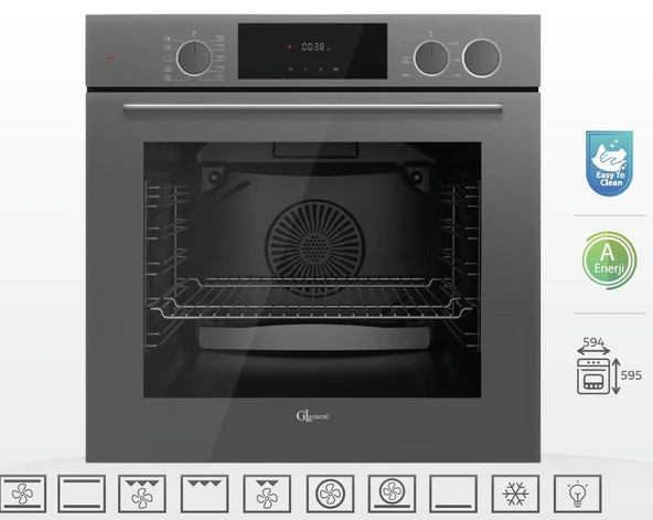 GL General Azure Gri Ankastre Set GLD055PR-GLO038RSPR-GLF64CPR Buhar Destekli - Resim 2