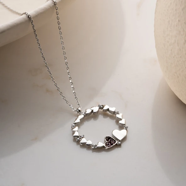 Vaoov 925 Ayar Gümüş Kalp Çemberi Kolye - Resim 2