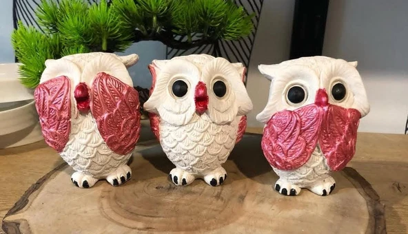 Dekoratif Görmedim Duymadım Bilmiyorum 3’lü Baykuş Biblo - 2