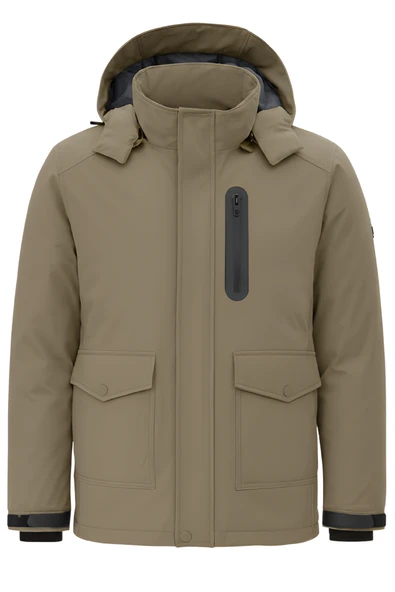 Erkek Kahverengi Outdoor Su Geçirmez Kapüşonlu Kışlık Kaban – Rüzgar ve Yağmura Dayanıklı ürün görseli 1