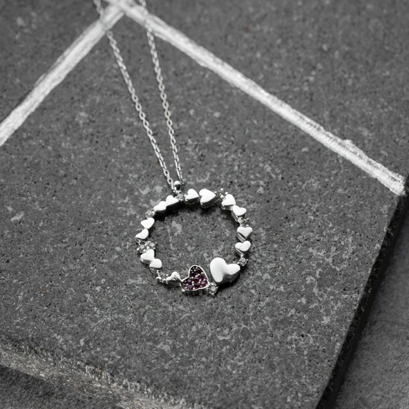 Vaoov 925 Ayar Gümüş Kalp Çemberi Kolye - Resim 6