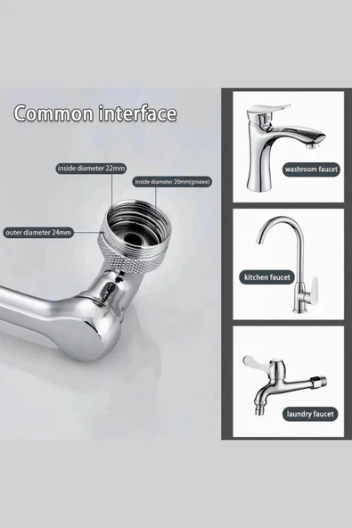 Filtreli Mutfak Banyo Musluk Başlığı 180 Derece Dönebilen Fonksiyonel Evrensel Büyük Boy - 6