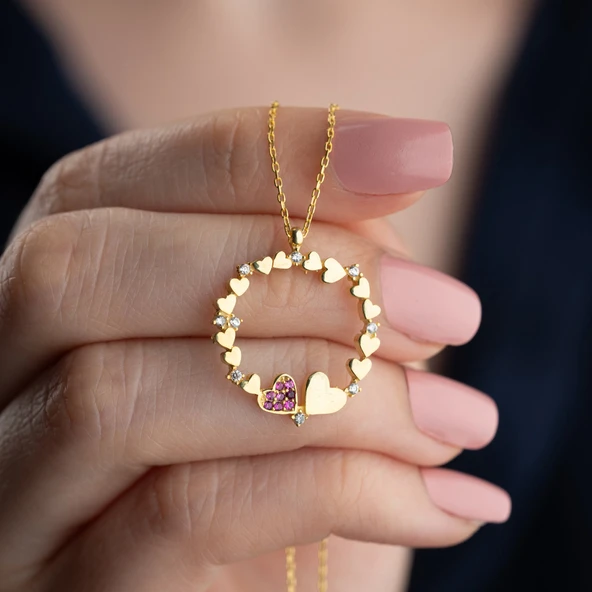 Vaoov 925 Ayar Gümüş Kalp Çemberi Gold Kolye ürün görseli