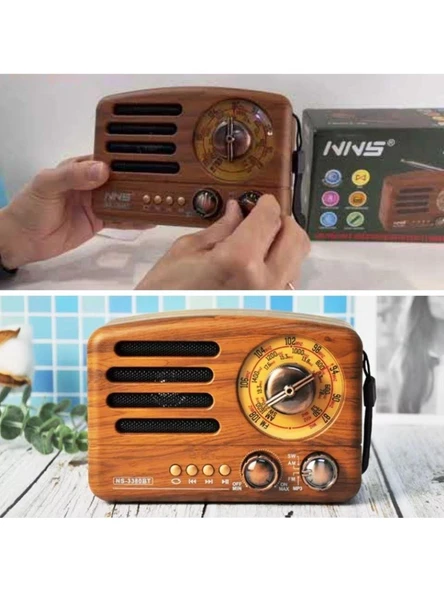 NS-3380 Küçük Boy Retro, Nostaljik, Ahşap Tasarım Bluetooth Hoparlörlü, Şarjlı, Taşınabilir Büyük Döndürülebilen Düğmeli Fm/am - Resim 2