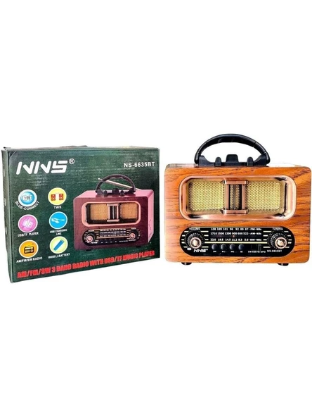 NS-6635  Büyük Boy Retro, Nostaljik, Ahşap Tasarım Bluetooth Hoparlörlü, Şarjlı, Taşınabilir Fm/am Destekli Radyo - Resim 5