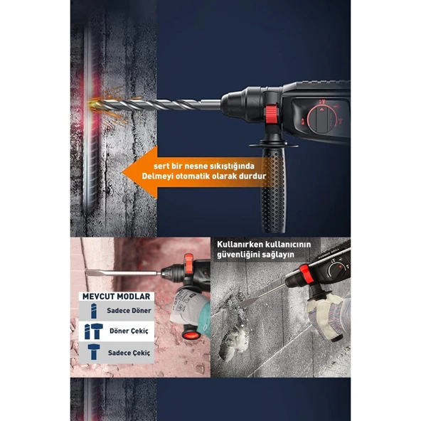 850W Assur Metal Şanzıman Darbeli Matkap Kırıcı Delici Hilti 2-28mm - 4