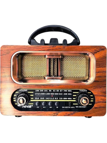 NS-6635  Büyük Boy Retro, Nostaljik, Ahşap Tasarım Bluetooth Hoparlörlü, Şarjlı, Taşınabilir Fm/am Destekli Radyo - Resim 3