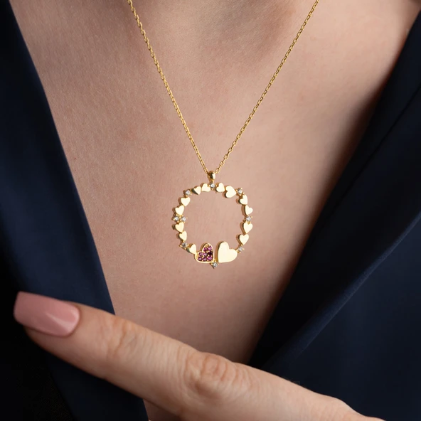 Vaoov 925 Ayar Gümüş Kalp Çemberi Gold Kolye - Resim 5